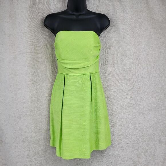 Shoshanna Spring Lime Green Strapless Mini Dress Silk Blend Women's Size 2 - Picture 1 of 12